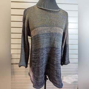 SKIFO SKIF Handknit Sweater Lagenlook Drapey Green/Blue Luxury Boho Unique M EUC